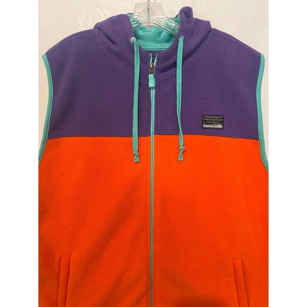 Free Nature Vest Men’s Large Multicolor Fleece Hooded Full Zip Pockets - Picture 4 of 12